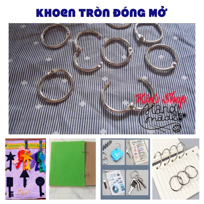 2 Khoen Tròn Đóng Mở khoen sách vải nỉ handmade, khoen sổ tay gáy sách,flashcard,lưu binbin chỉ thêu