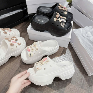 tặng 16 stikco gấu labubu-dép đúc khối 5 phân kem đen Trắng