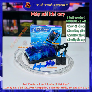 Máy sủi khí oxy Vipsun 1 vòi - 2 vòi ( TẶNG đá sủi + 2 mét dây oxi ) Cung cấp oxi cho hồ cá, tép, hồ thuỷ sinh.