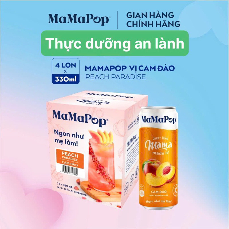 NƯỚC TRÁI CÂY SPARKLING MAMAPOP VỊ CAM ĐÀO ( 4lon x 330ml)