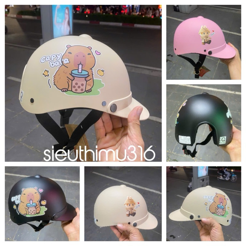 Mũ bảo hiểm lưỡi trai CamRy labubu và capybara có khoét đuôi cột tóc ,an toàn thời trang bảo hành 12 tháng