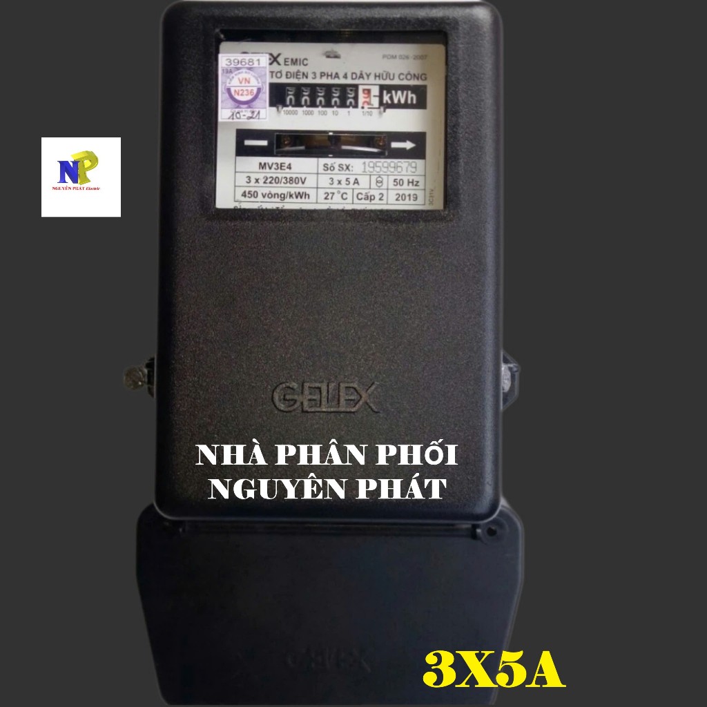 Công Tơ Điện ( Đồng Hồ Điện) 3 Pha 3x(5A) 220/380V EMIC (Loại Bắt Giáng Tiếp)