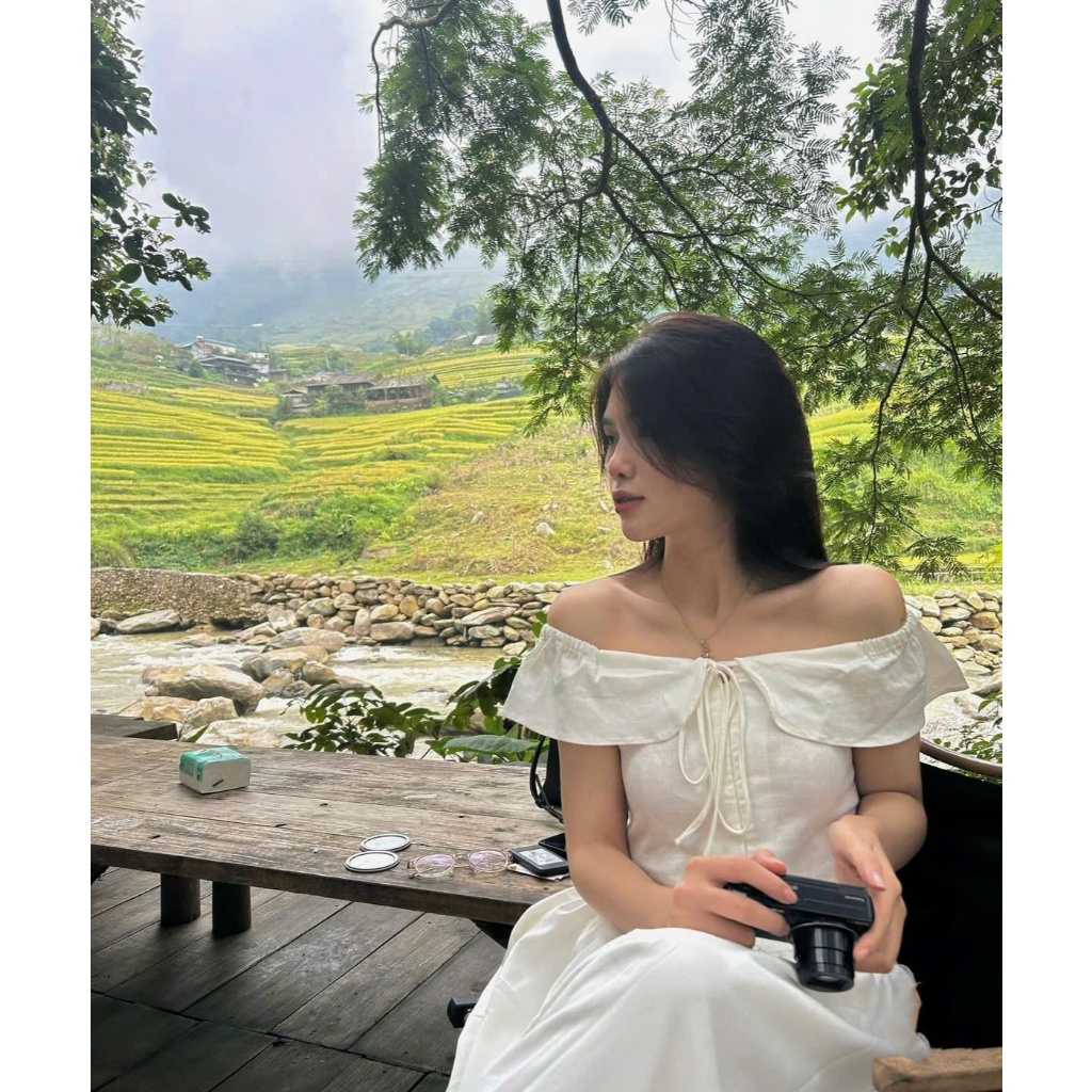 Áo Trễ Vai Croptop Viền Bèo BABY TOP Buộc Dây Nơ Có Chun Tay Chất Liệu Linen Cao Cấp SAN Clothings - P68