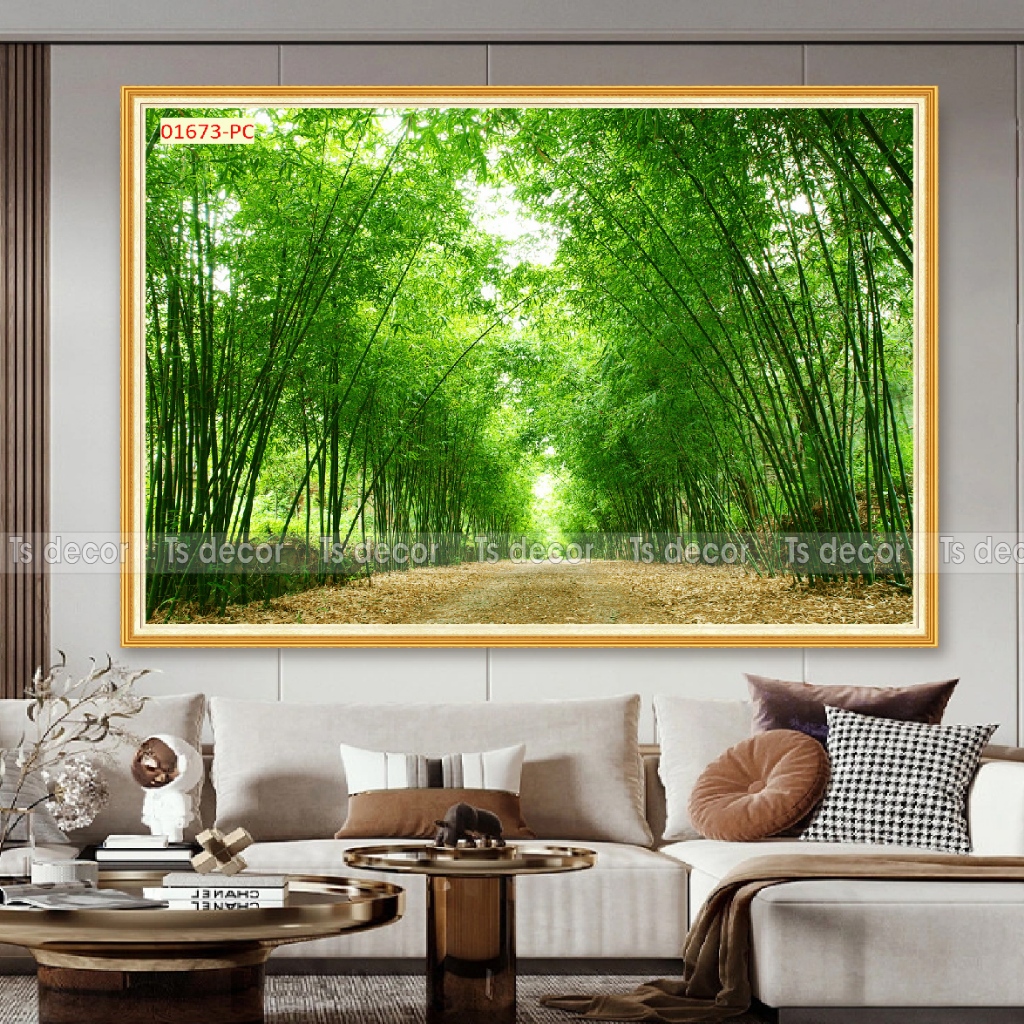 Tranh decal 3d dán tường tranh rừng cây tre xanh mát tranh 3d dán tường