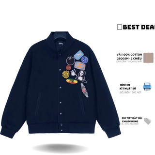  Áo khoác Bomber Stu thêu hoạ tiết nổi bật chuẩn hãng Áo khoác varsity Stu thêu hình mới nhất 