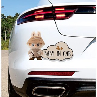 Miếng Dán Xe Baby In Car Mẫu LABUBU chống nước, dán xe oto, dán xe máy, trang trí oto in hình theo yêu cầu