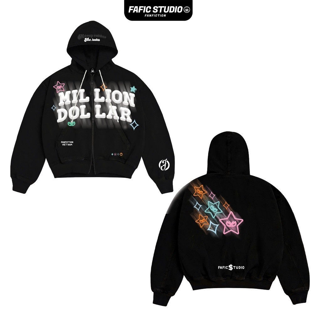 🔥Siêu Mẫu🔥 Áo khoác nỉ bông In nỗi Boxy Millon D0llar khoác Jacket FAFIC studio nỉ bông khóa 2 chiều