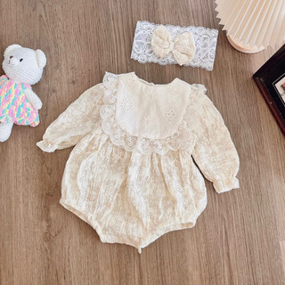   Kèm yếm + turban  Body chip thu đông dài tay cho bé gái từ sơ sinh  3-11kg  chất xô muslin hoạ tiết thỏ 