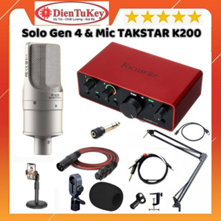 Bộ Combo Mic Thu Âm Hát Livestream Sound Card Focusrite Solo Gen 4 & Mic TAKSTAR PC K200 Thu Âm Điện Thoại Máy Tính