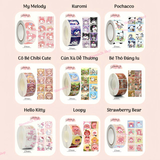  Cuộn 500 Sticker Nhãn Dán Vuông Họa Tiết Hoạt Hình Ngộ Nghĩnh Bloomin2k Cute Trang Trí