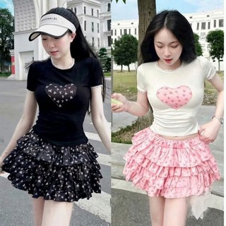 Sét đầm váy nữ áo thun tay ngắn, hình tym mix chấn váy xòe tầng ngắn với tone màu dễ thương diện đi chơi, hẹn hò xinh .