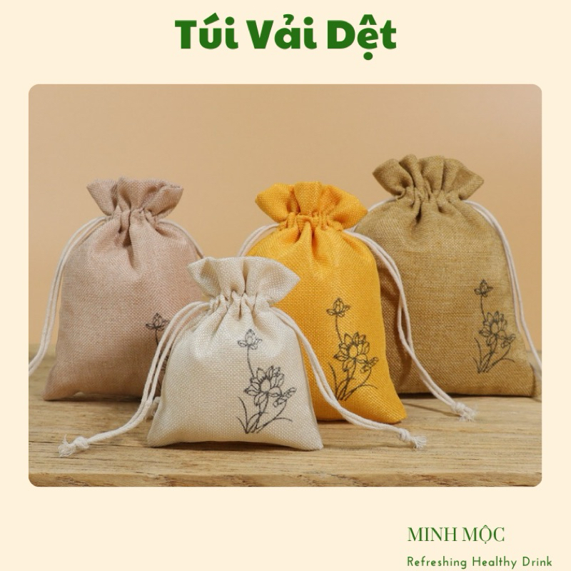 Túi vải bố dây rút in hoa đựng cà phê treo ô tô, hoa thơm, trang trí tiệc cưới, hay đựng đồ lưu niệm