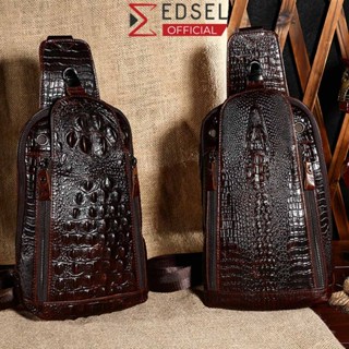 Túi đeo chéo nam nữ Edsel da bò thật cao cấp hoa văn cá sấu đeo vai, ngực nhiều ngăn đựng ipad mini, điện thoại