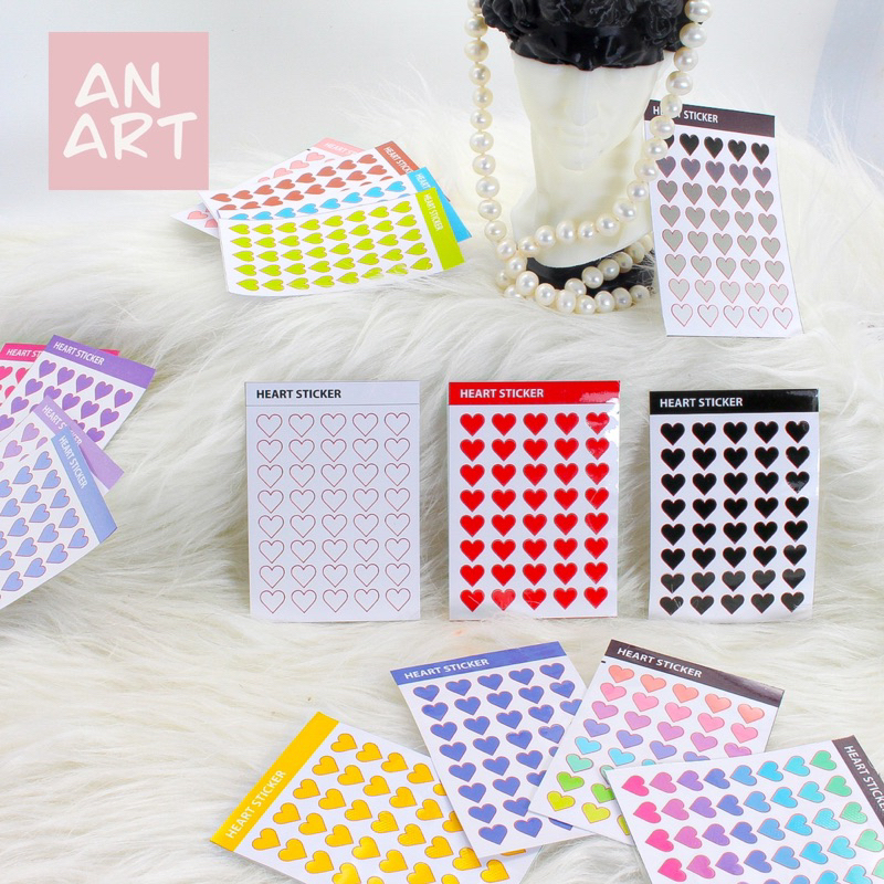 Combo 10 tấm Sticker 40 Trái Tim Nhiều Màu Trang Trí Sticker Nail Cute