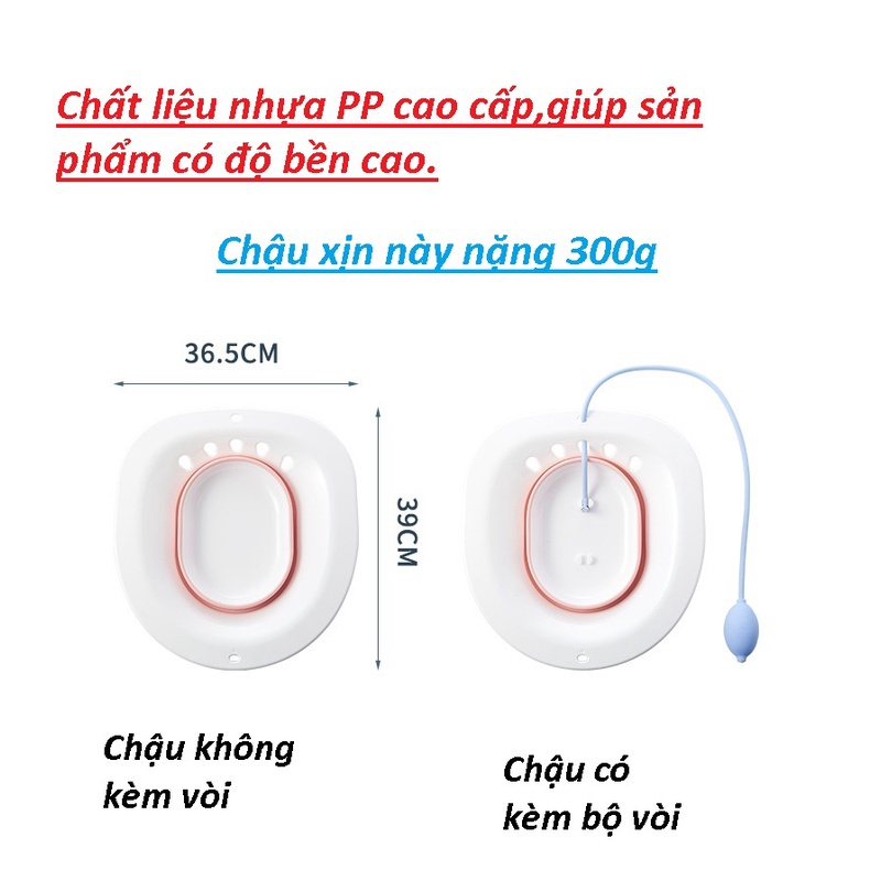 Chậu Xông Vùng Kín Gấp Gọn Phụ Nữ Sau Sinh kèm Vòi xịt Gắn Bồn Cầu Bô xông Ngâm phụ khoa hậu môn hỗ trợ người bệnh Trĩ