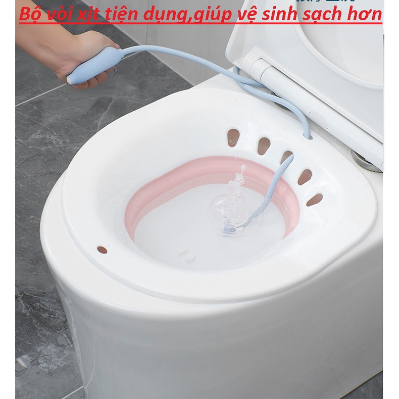Chậu Xông Vùng Kín Gấp Gọn Phụ Nữ Sau Sinh kèm Vòi xịt Gắn Bồn Cầu Bô xông Ngâm phụ khoa hậu môn hỗ trợ người bệnh Trĩ