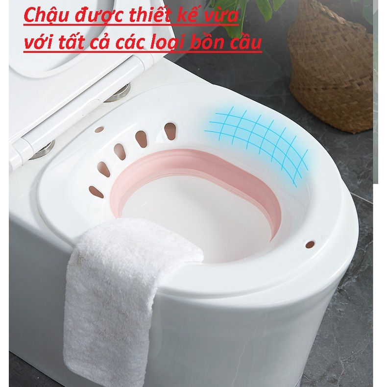 Chậu Xông Vùng Kín Gấp Gọn Phụ Nữ Sau Sinh kèm Vòi xịt Gắn Bồn Cầu Bô xông Ngâm phụ khoa hậu môn hỗ trợ người bệnh Trĩ