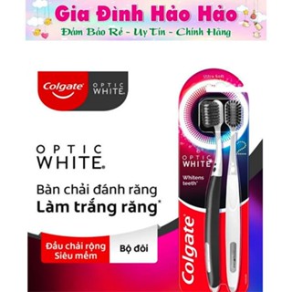 Bộ 2 bàn chải Colgate trắng răng Optic White với lông chải 2 tầng sạch vượt trội, loại bỏ vết ố