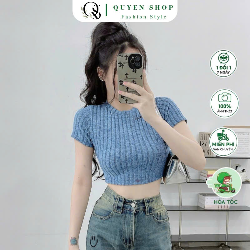 ÁO THUN CROPTOP GÂN LEN QS QUYEN SHOP