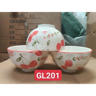 combo 10 chén ăn cơm sứ cầu vồng 11 cm, chén sứ hoa văn cherry GL201