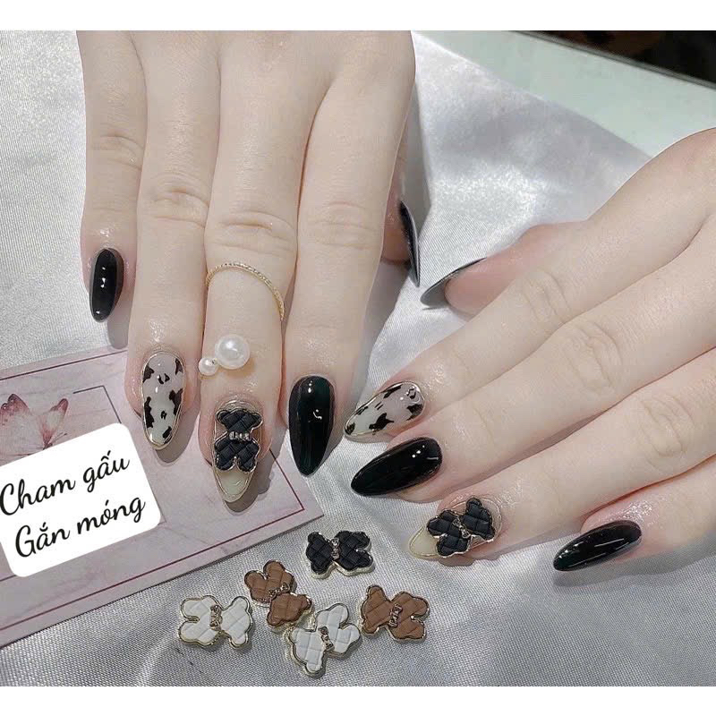 Sét cham gấu gắn móng mix màu (sét 12 con) phụ kiện làm nail