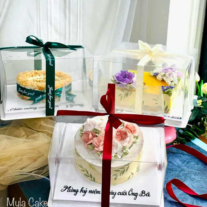 Hộp mica trong 6 inch đựng bánh kem sz 22cm cao 17cm