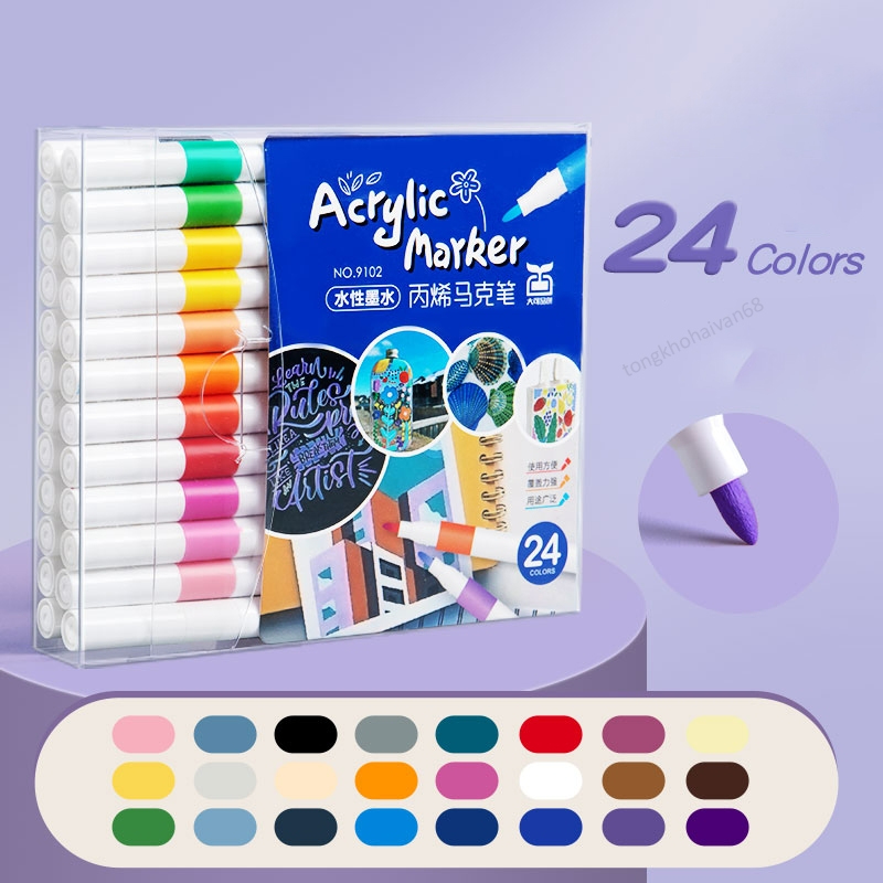 Bút Màu Acrylic Marker 12/24/36/48/60 Vẽ Trên Mọi Chất Liệu Có Thể Vẽ Chồng Màu, Màu Sắc Tươi .