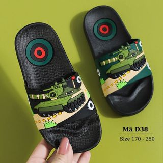 Dép bé trai quai ngang 3 - 12 tuổi đi trong nhà, đi mưa đi nước cao cấp chống trơn trượt hình xe tăng model 2024 - D38