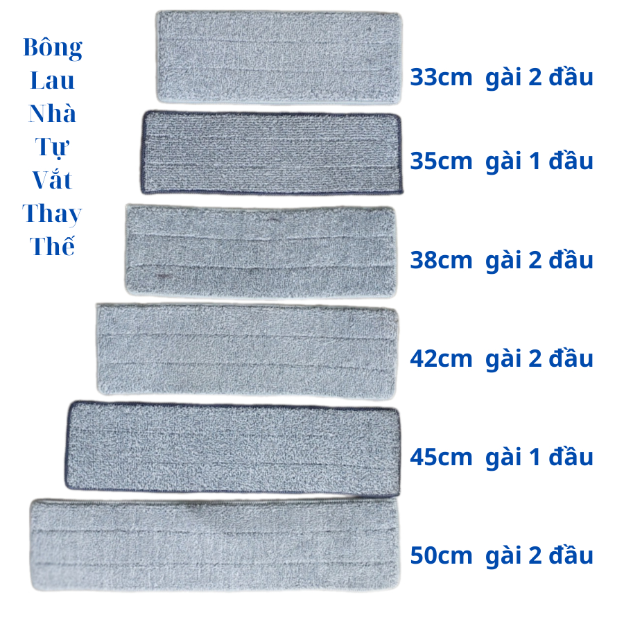 Bông lau nhà Tự Vắt thay thế các loại 33-35-38-42-45-50cm miếng nùi lau sàn hình chữ nhật loại tốt