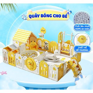 Quây bóng nhựa trẻ em đa năng gấp gọn CHILUX Q3 - Vịt Vàng tích hợp nhiều tiện ích cho bé, kèm cầu trượt, xích đu, ngựa