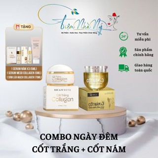 Combo Ngày Đêm Cao Cấp Cốt Trắng Collagen Và Cốt Nám X3 Tặng Kèm Sữa Rửa Mặt Lúa Mạch 70ml