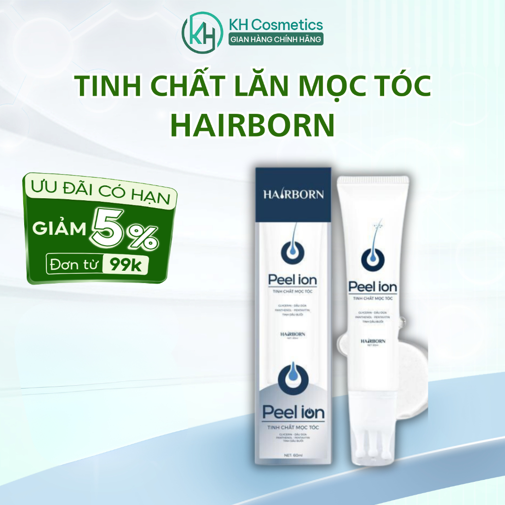 Lăn mọc tóc 5in1 HAIRBORN - Serum HAIRBORN mọc tóc ion nano 2 chiều tuýp 60ml, giúp tóc dày, chắc khỏe, giảm gãy rụng