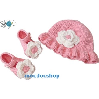 Set Nón Len & Giày Cho Bé Gái Sơ Sinh–1 Tuổi | Hồng Pastel – Trắng | Nón Bèo Kết Hoa