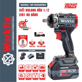 Máy siết bulong pin WORKFIX WF-IW550PRO, Động cơ Không chổi than, Lực siết 550Nm