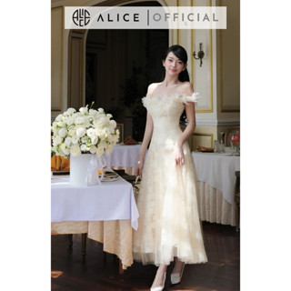  Váy Ren Tiểu Thư Trễ Vai Đính Hoa Nổi Phối Lưới Xòe Bồng ALICE Phong Cách Điệu Đà Nhẹ Nhàng V1244 
