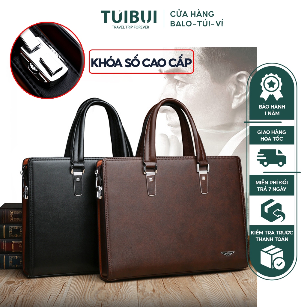 Cặp da nam công sở, giáo viên, văn phòng khóa số bảo mật, đựng giấy tờ, tài liệu A4,laptop da PU thương hệu GORCHIS