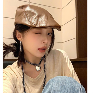Mũ beret chất liệu da PU phong cách hàn quốc có dây điều chỉnh phù hợp size đầu cho nữ AA7