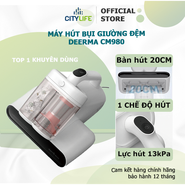 Deerma CM980 Máy hút bụi giường đệm，Công suất 450W，lực hút mạnh 13000PA，máy diệt khuẩn tia UV，bảo hà