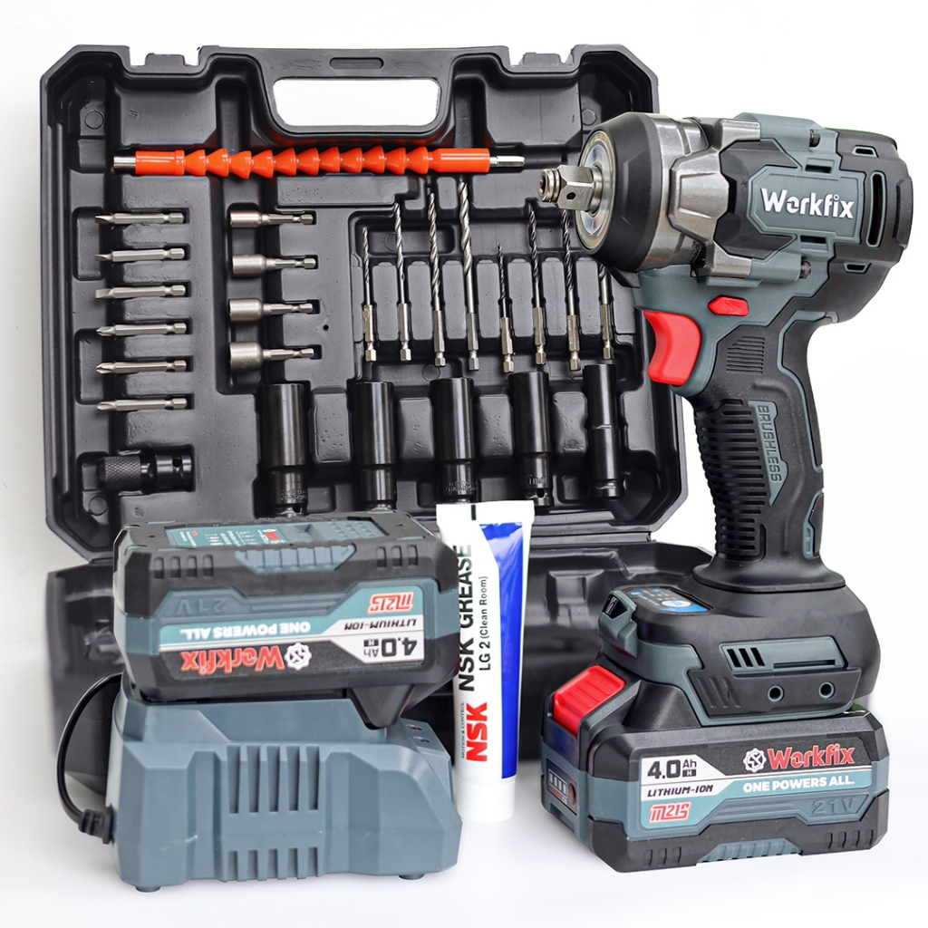 Máy siết bulong pin WORKFIX WF-IW470N,  Lực siết 470Nm, Kèm 25 Phụ kiện ABG