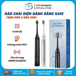 Bàn chải điện KAW pro 4 chế độ đánh răng tự động với lông chải mềm mịn tặng 2 đầu chải