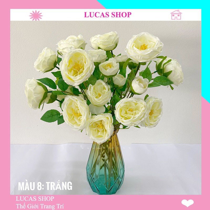 Combo 10 cành hoa giả - Hoa trà David Lucas 65cm trang trí bền, đẹp, sang trọng, giống thật