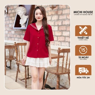 Áo Suông Cố Thủy Thủ MICHI House Áo Kiểu Màu Đỏ Dáng Xuông A71