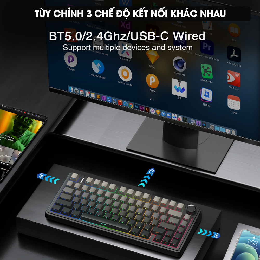 Bàn Phím Cơ 3 Mode AULA F75 Polar Mạch Xuôi Hotswap Kết Nối Không Dây Núm Vặn Đa Năng Chơi game | BigBuy360 - bigbuy360.vn