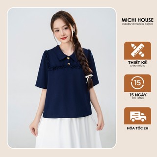 Áo Kiểu Michi House Vải Tuytsi Cao Cấp Cổ V Viền Hoa Dáng Suông A72