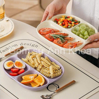 Đĩa Gốm Sứ Decor Đĩa sứ chia ngăn, đĩa chia ngăn thức ăn giảm cân, dĩa sứ nhiều ngăn đa năng màu pastel Xinh Yêu