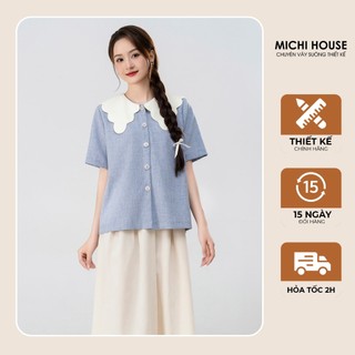 Áo Kiểu Michi House Vải Xước Thanh Lịch Cổ Sen Biến Kiểu Dáng Suông A75