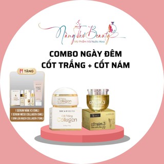 Combo Ngày Đêm Cao Cấp Cốt Trắng Collagen Và Cốt Nám X3 Tặng Kèm Sữa Rửa Mặt Lúa Mạch 70ml