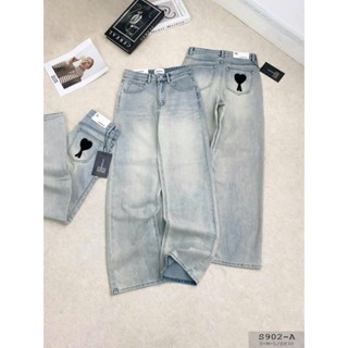  Quần jean nữ suông nấm lùn thêu trái tim M593  dài 95cm  