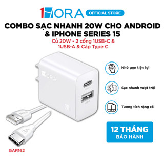 Bộ Sạc Nhanh 1HORA Củ 20W - 2 cổng 1USB-C & 1USB-A và Cáp Type C dài 1M/2M - GAR162