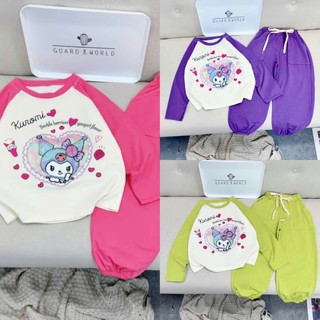   17-41kg  Bộ quần áo thu đông DÀI TAY KUROMI TRÁI TT set đồ dài tay bé gái chất cotton mềm mịn 